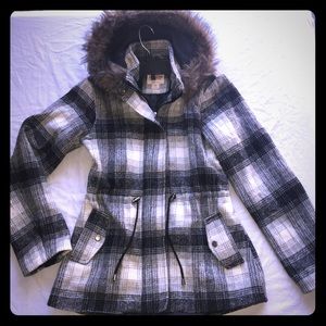 COPY - Plaid flannel jacket cinched waist- hood XS